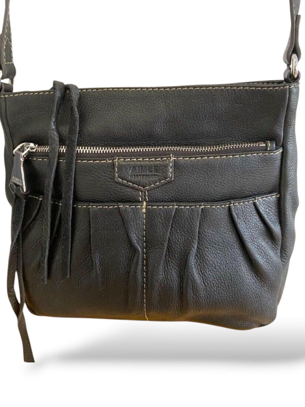 Aimee Kestenberg Black Leather Pleated Crossbody Multi Pocket Designer Bag